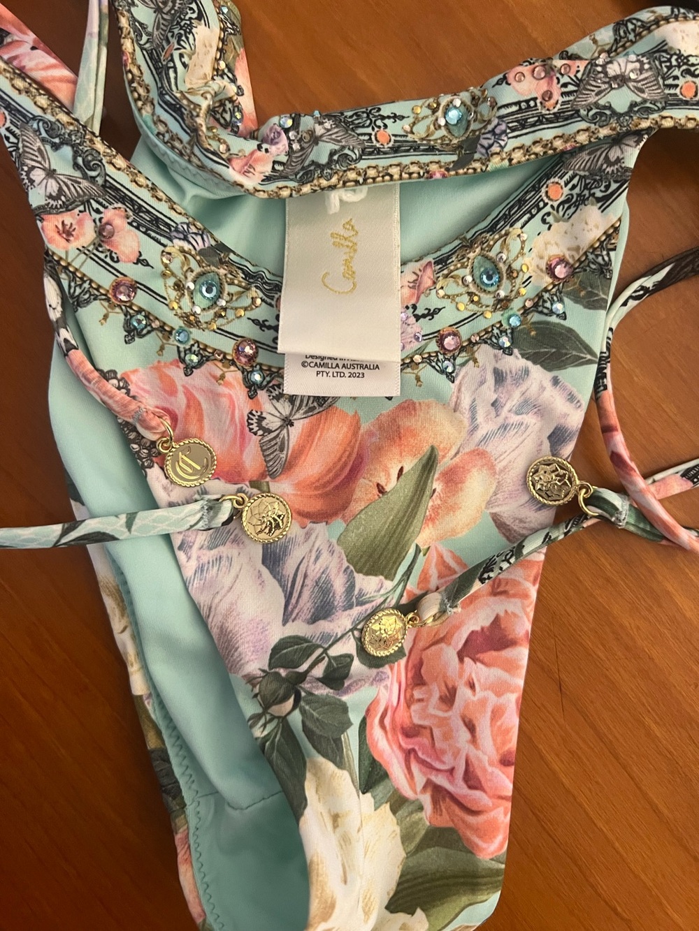 New Camilla Per Roman Side Tie Skimpy Bikini Pant Size Small Crystal - Picture 8 of 13